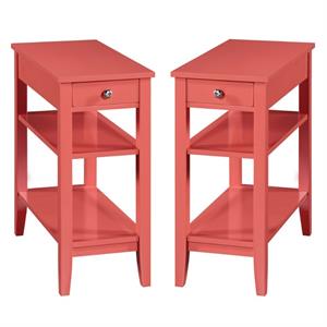 home square 3-tier end table with drawer in coral orange - set of 2