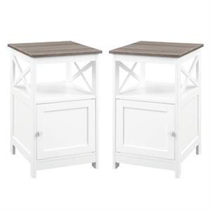 home square end table with cabinet in driftwood brown and white - set of 2