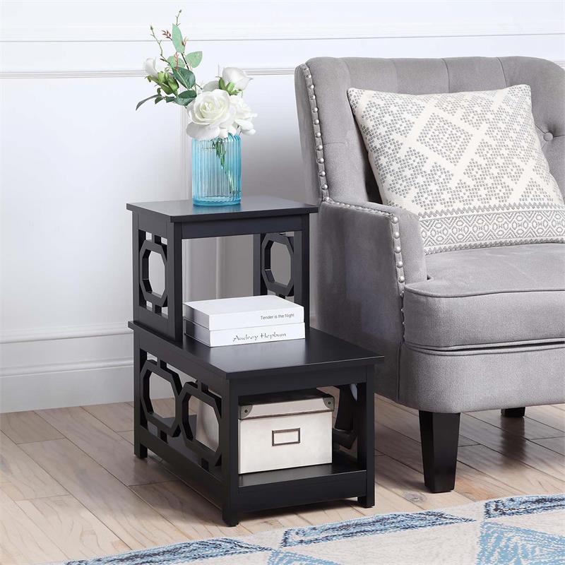 Home Square Chairside End Table in Black Wood Finish - Set of 2