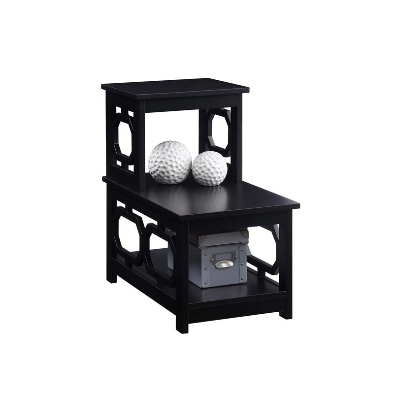 Home Square Chairside End Table in Black Wood Finish - Set of 2