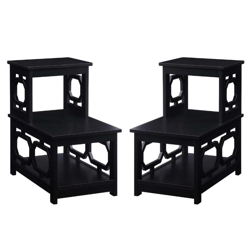 Home Square Chairside End Table in Black Wood Finish - Set of 2
