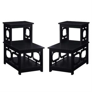 Home Square Chairside End Table in Black Wood Finish - Set of 2