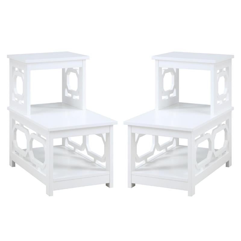 Home Square Chairside End Table in White Wood Finish - Set of 2
