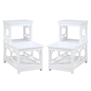 Home Square Chairside End Table in White Wood Finish - Set of 2