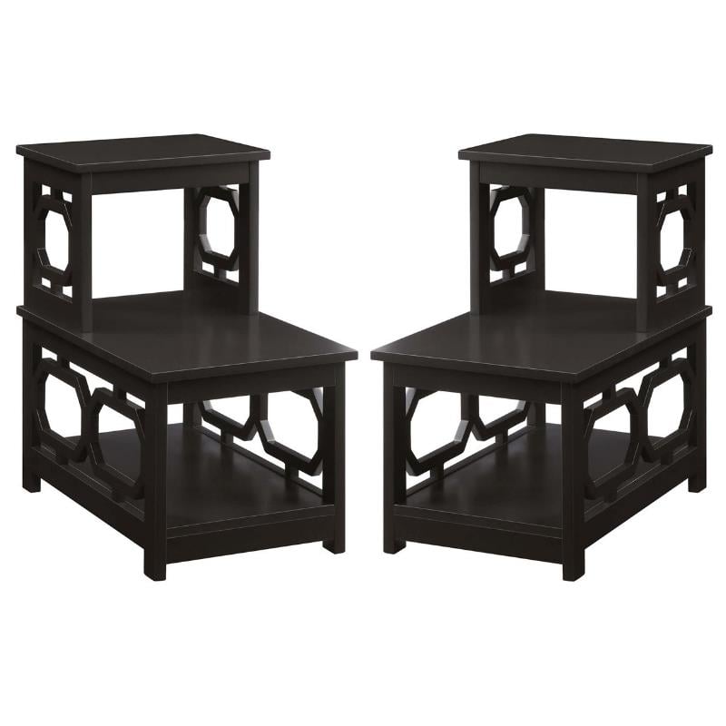 Home Square Chairside End Table in Espresso Wood Finish - Set of 2