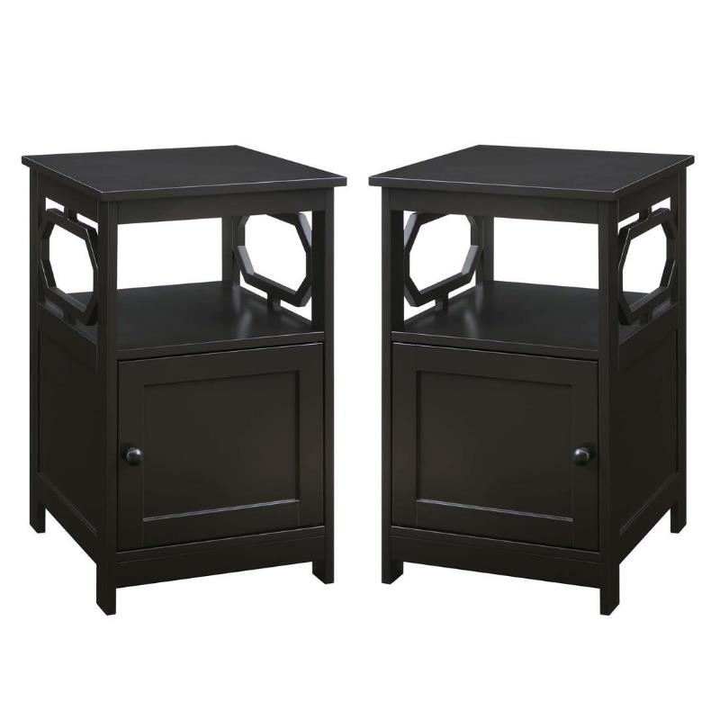 Home Square End Table with Cabinet in Espresso Wood Finish - Set of 2