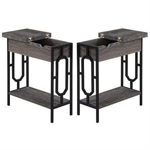 Home Square Top End Table with Charging Station in Gray and Black - Set of 2