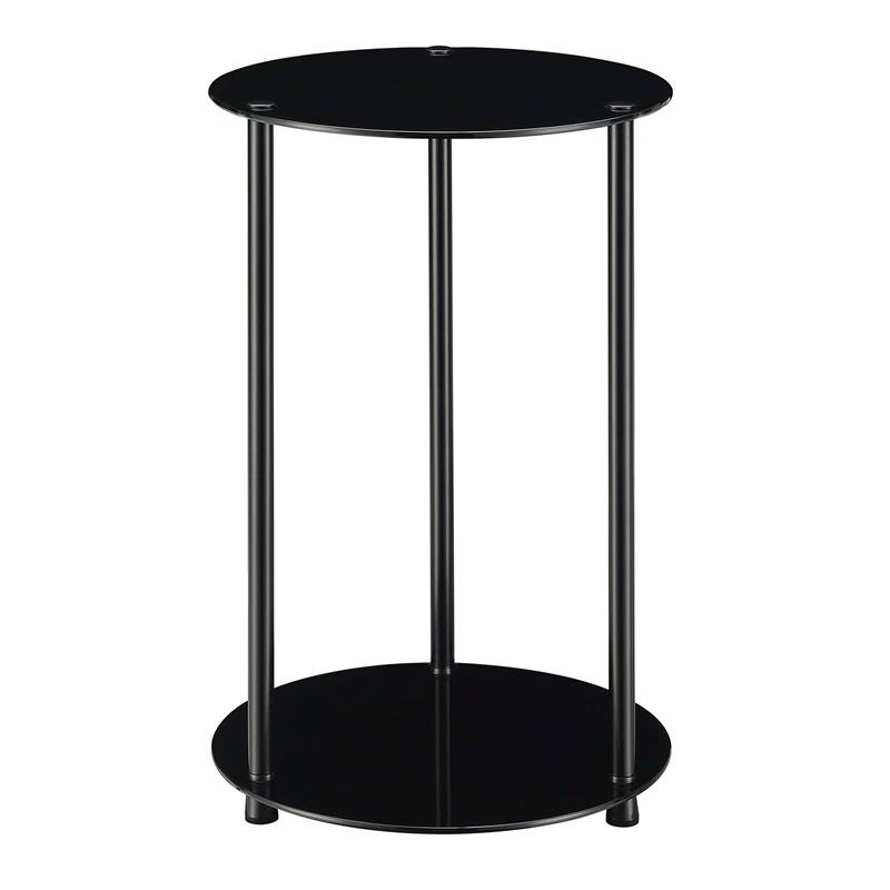Home Square Classic Two-Tier Round End Table in Black Glass - Set of 2