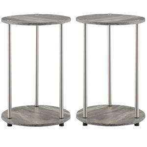 Home Square Two-Tier Round End Table in Gray Wood - Set of 2