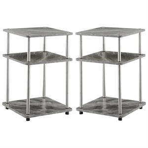home square three-tier end table in gray faux marble wood finish - set of 2