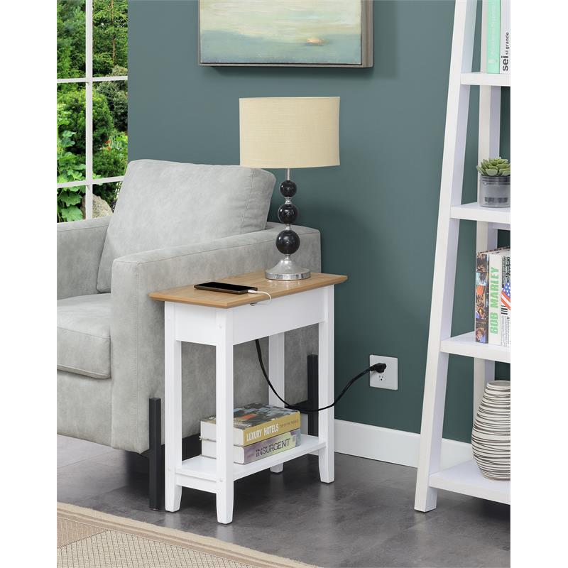 Home Square Furniture Top End Table with Charging Station in White - Set of 2