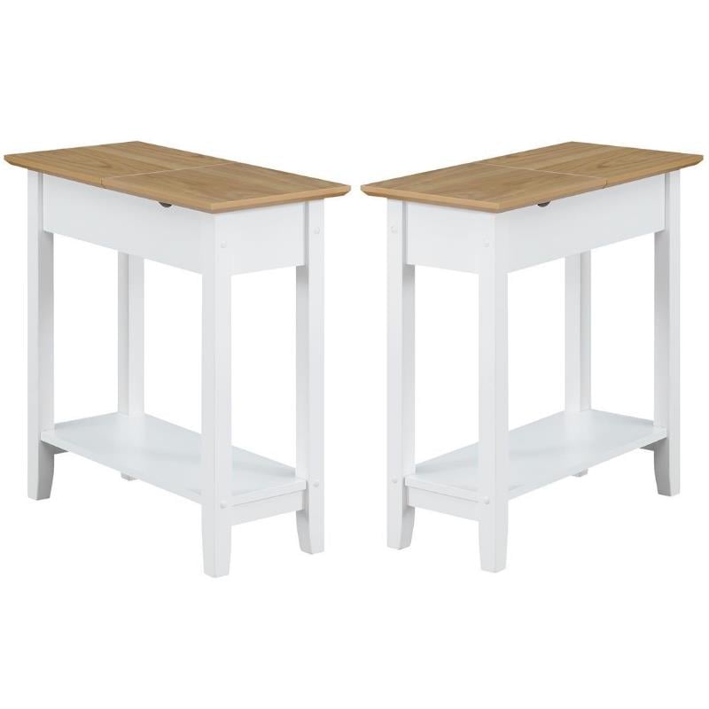 Home Square Furniture Top End Table with Charging Station in White - Set of 2
