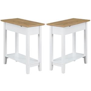 Home Square Furniture Top End Table with Charging Station in White - Set of 2