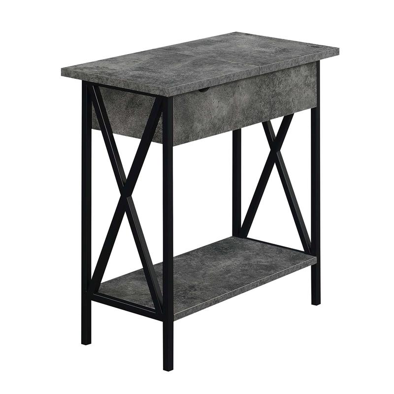 Home Square Top End Table with Charging Station in Weathered Gray - Set of 2