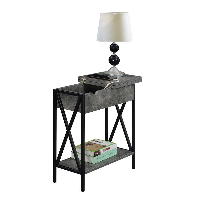 Home Square Top End Table with Charging Station in Weathered Gray - Set of 2