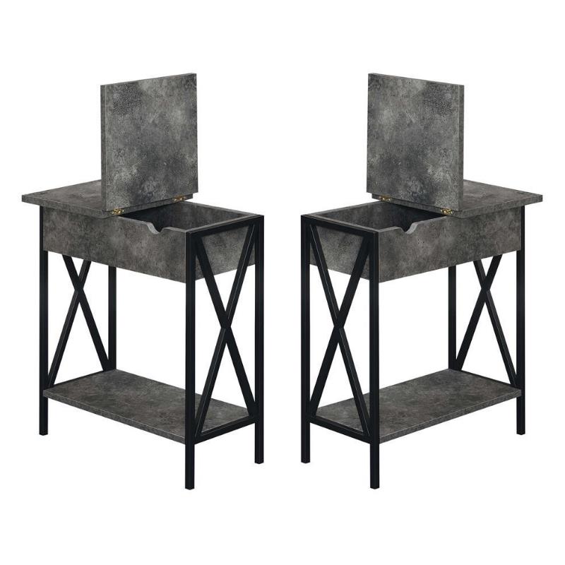 Home Square Top End Table with Charging Station in Weathered Gray - Set of 2