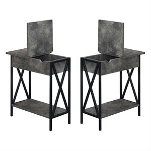 Home Square Top End Table with Charging Station in Weathered Gray - Set of 2