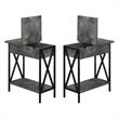 Home Square Top End Table with Charging Station in Weathered Gray - Set of 2