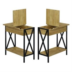 Home Square Top End Table with Charging Station in Light Oak - Set of 2