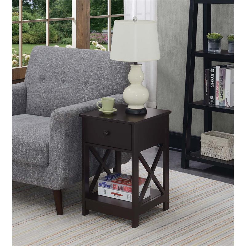Home Square Furniture One-Drawer End Table in Espresso Wood Finish - Set of 2