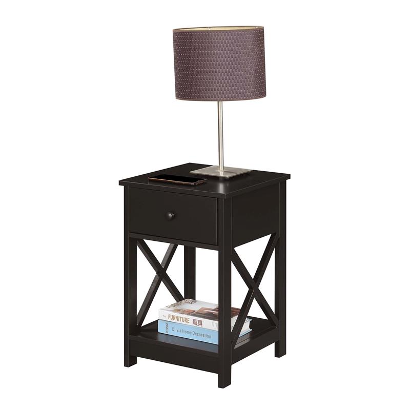 Home Square Furniture One-Drawer End Table in Espresso Wood Finish - Set of 2
