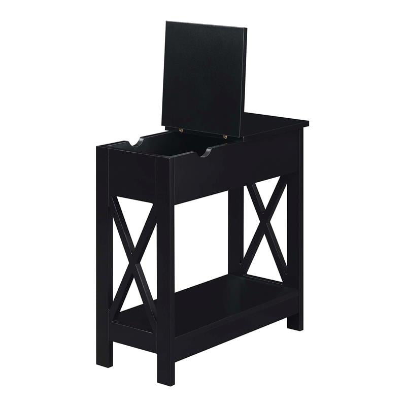 Home Square Top End Table with Charging Station in Black - Set of 2