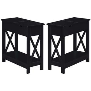 Home Square Top End Table with Charging Station in Black - Set of 2