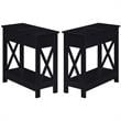 Home Square Top End Table with Charging Station in Black - Set of 2