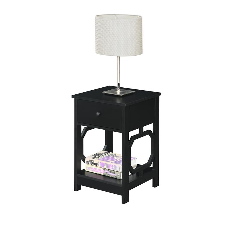 Home Square One-Drawer End Table in Black Wood Finish - Set of 2