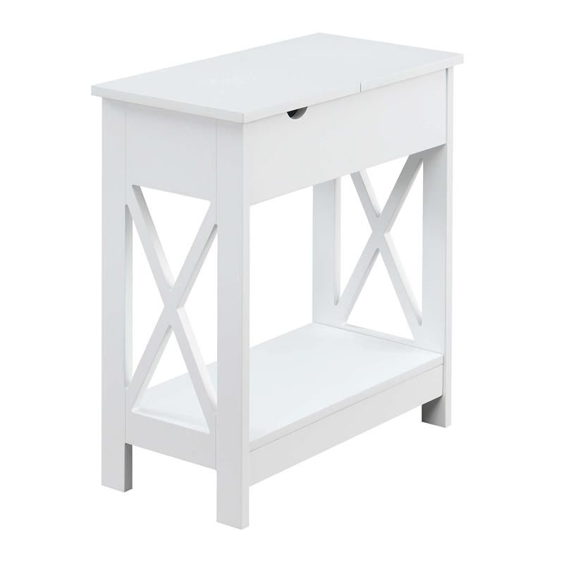 Home Square Top End Table with Charging Station in White - Set of 2