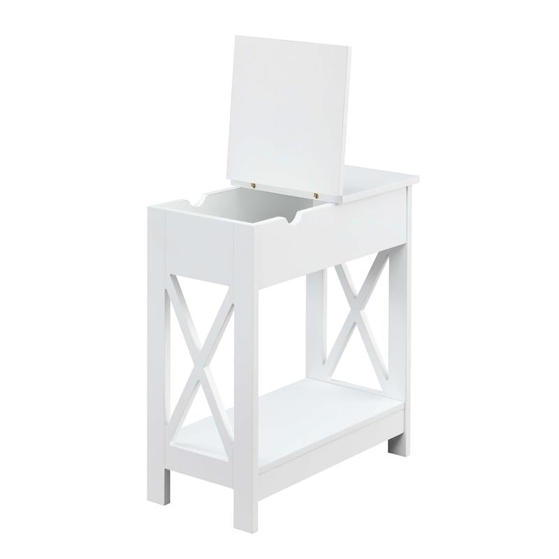 Home Square Top End Table with Charging Station in White - Set of 2