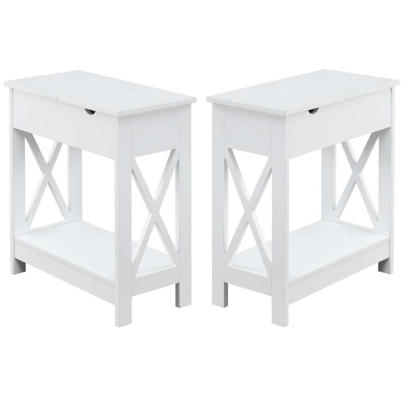 Home Square Top End Table with Charging Station in White - Set of 2