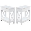 Home Square Top End Table with Charging Station in White - Set of 2