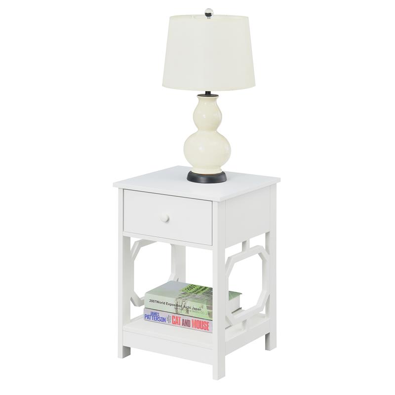 Home Square One-Drawer End Table in White Wood Finish - Set of 2