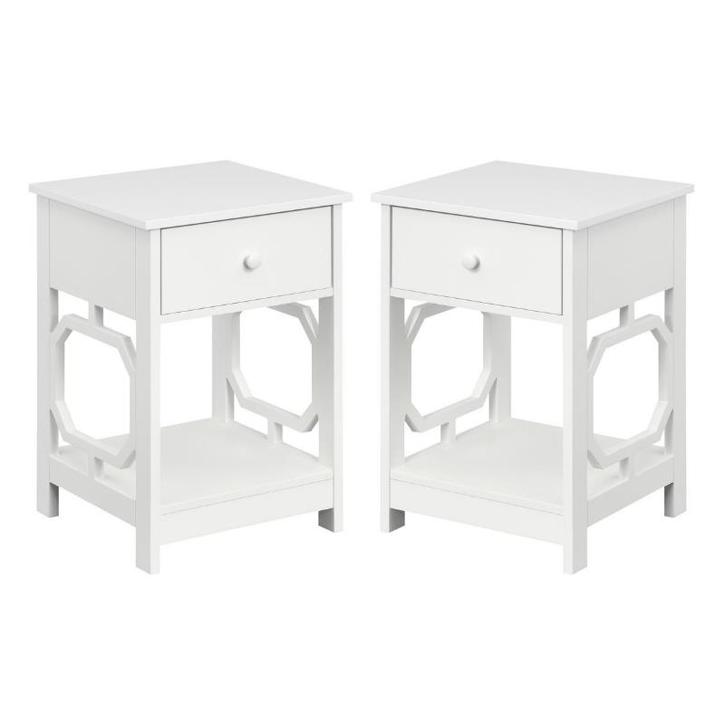 Home Square One-Drawer End Table in White Wood Finish - Set of 2