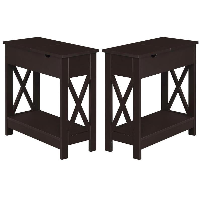 Home Square Top End Table with Charging Station in Espresso - Set of 2