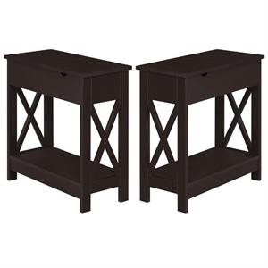 Home Square Top End Table with Charging Station in Espresso - Set of 2