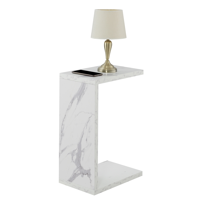 Home Square C End Table in Faux White Marble Wood - Set of 2
