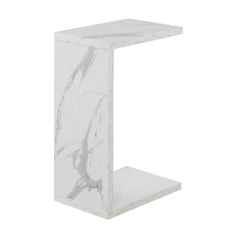 Home Square C End Table in Faux White Marble Wood - Set of 2