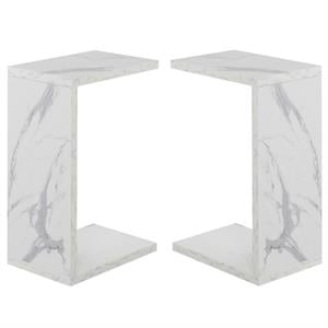 Home Square C End Table in Faux White Marble Wood - Set of 2
