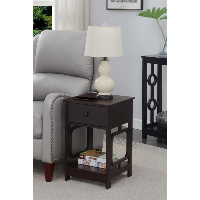 Home Square One-Drawer End Table in Espresso Wood Finish - Set of 2
