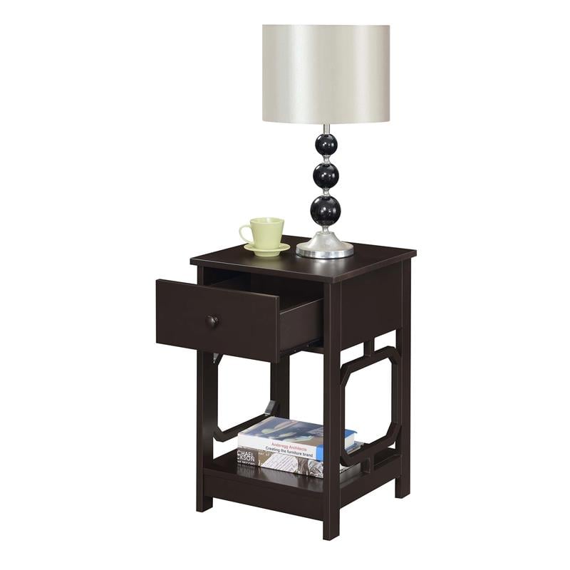 Home Square One-Drawer End Table in Espresso Wood Finish - Set of 2