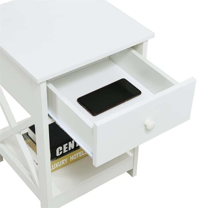 Home Square Furniture One-Drawer End Table in White Wood Finish - Set of 2