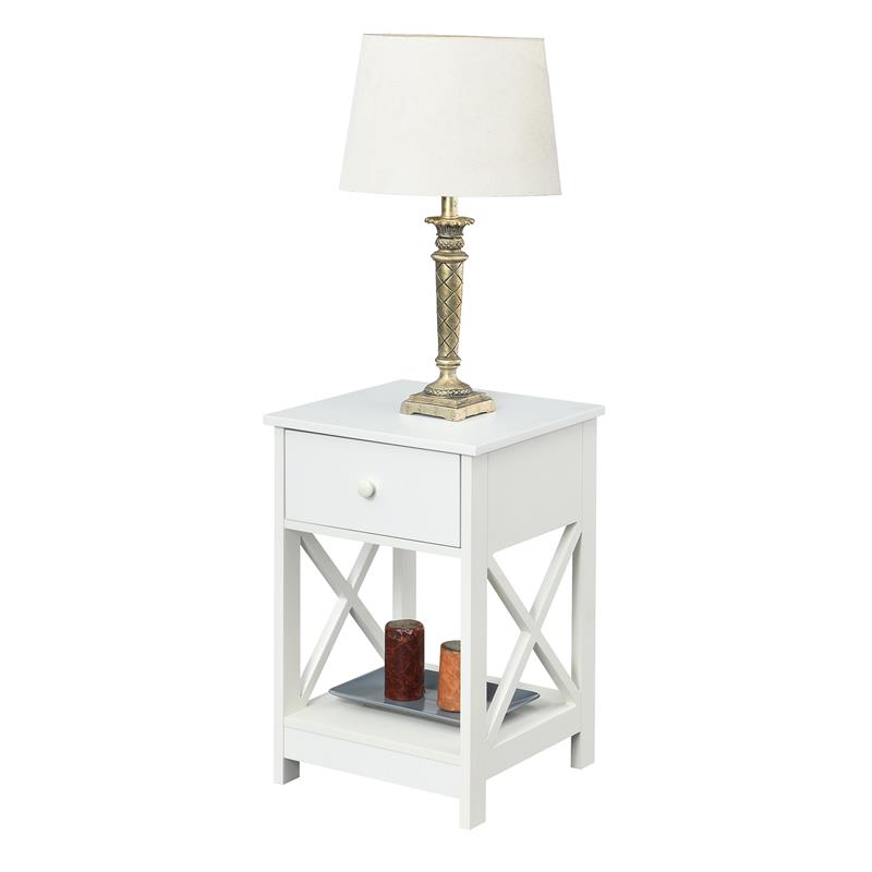 Home Square Furniture One-Drawer End Table in White Wood Finish - Set of 2