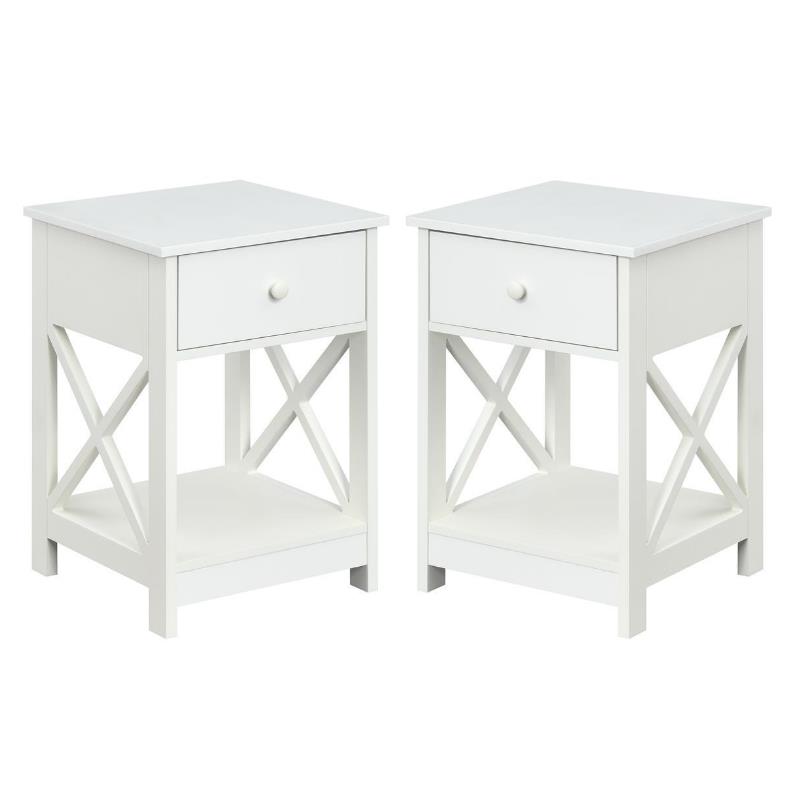 Home Square Furniture One-Drawer End Table in White Wood Finish - Set of 2
