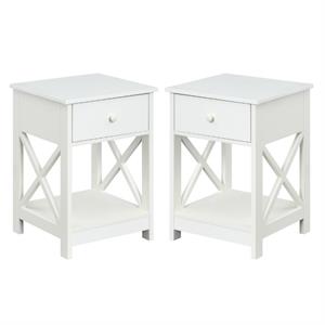 home square furniture one-drawer end table in white wood finish - set of 2
