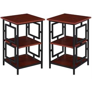 home square black metal frame end table in cherry wood finish - set of 2