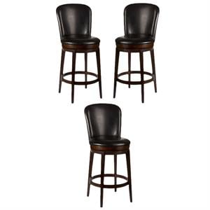Home Square 30.5&quot Swivel Bar Stool in Dark Brown Cherry - Set of 3