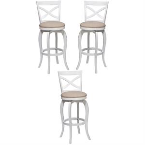 Home Square 25.25&quot Swivel Counter Stool in White - Set of 3