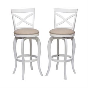 Home Square 25.25&quot Swivel Counter Stool in White - Set of 2